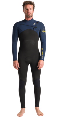 2025 C-Skins Mens NuWave Session 4/3mm Chest Zip Wetsuit C-NSE43MCZ - Black / Bluestone X / Saffron
